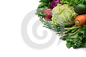 Close up a green grocery bag of mixed organic green vegetables