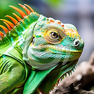 Close-Up of Green Iguana on Rock in Forest - 3D Rendered Illustration