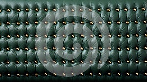 A close up of a green leather sofa