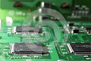 Close up green memory board with SMD chip