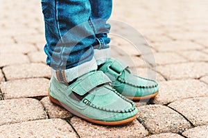 Close up of green moccasins