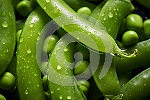 Close up of green peas with hulls