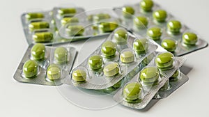 Close-Up of Green Pills in Packaging