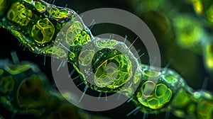 Close-up of green plant cells under microscope.