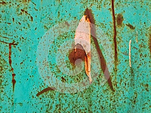 Close up of green rusty metal wall