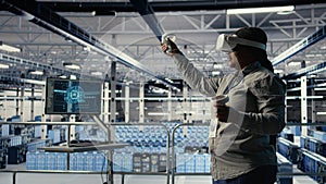 Close up of green screen tablet in front of data center engineers improving rigs