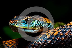 close up of a green snake. Generative AI