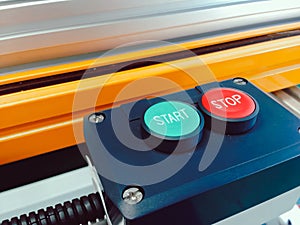Close up green start and red stop of switch button set design in