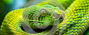 Close-up of a green tree python