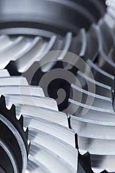 Close-up of grey metallic gear wheels