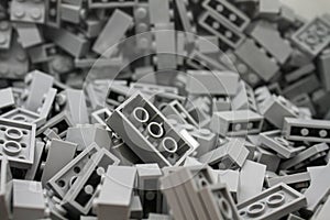 Close up of grey plastic lego blocks covered in full screen