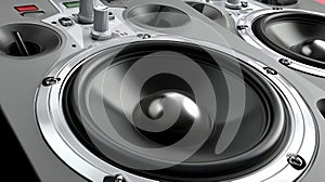 Close up of a Grey and Silver Speaker with Black