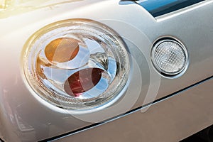 Close up of a grey sport luxury car