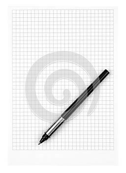Grid Notebook Page with Pen Lying on Top