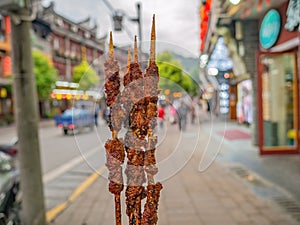 Close up Grill Lamb street food in Fenghuang ancient town