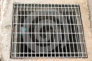 Close up Grille drain of sewer around the street or walkway .