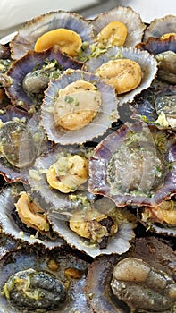 Close-up of grilled limpets
