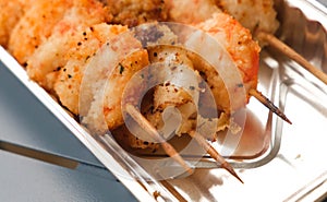 Close-up of grilled seafood.