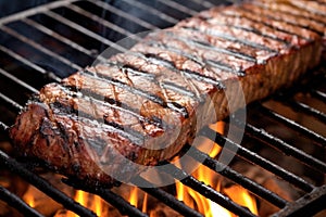 close up grilled seitan steak on the grill top