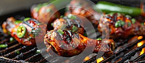 Close-Up of Grilling Spicy Chicken Drumsticks