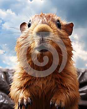 a close up of a groundhog looking at the camera. generative ai