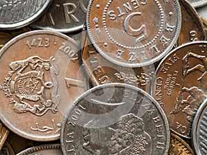 Close-up of a group of assorted coins.