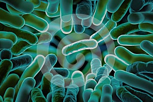 A close up of a group of bacteria and other organisms, AI