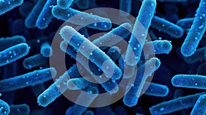 A close up of a group of blue bacteria, AI