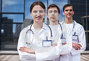 close up. group of confident medical professionals standing in a row.