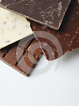 Close up of a group of delicious brown and white chocolate bar