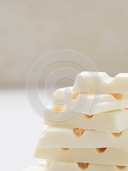 Close up of a group of delicious white chocolate bar