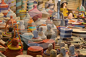 Close Up of Group of Demijohn Wrapped with Colored Cotton