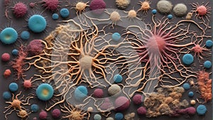 a close up of a group of different colored cells, dreamy painting of coronavirus, colorful mold, intricate hyperdetail macrophoto