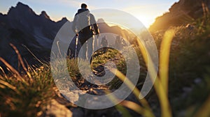 close-up of a group of hikers walking on a dramatic mountain