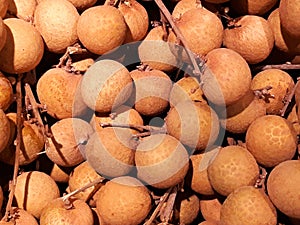 Close up group of longan fruit,stacked longan background