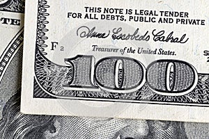 close-up of a group of one hundred American dollars