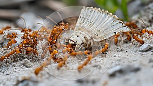 Close Up of Group of Red Ants on the Ground