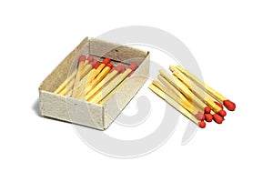 Close up of group red match stick with box isolated on a white background