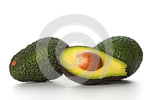 Close up group of Ripe Avocado isolated on white background. Healthy foods concept