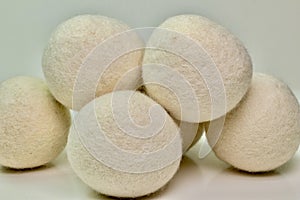 Sheep wool dryer balls close up photo