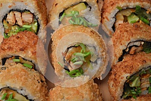 Deep fried Sushi Rolls ready to serve photo