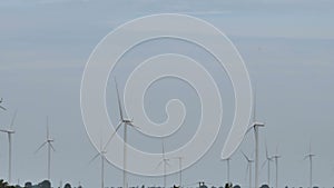 Close up group wind turbine rotating