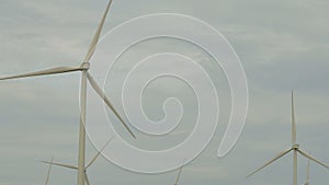 Close up group wind turbine rotating