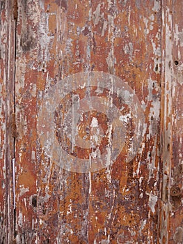 Close up of grungy, brown wooden door in medina, Essaouira, Morocco