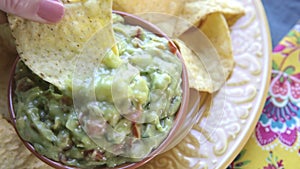 Close up Guacamole Chip Dip