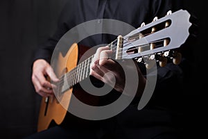 Close up of an guitar being played