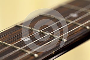 Close up guitar fretboard