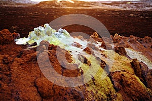 A close-up of a gurgling sulfur spring in the Danakil depression