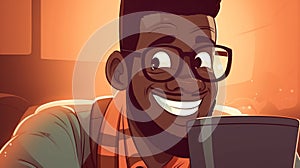 close up of a guy super happy comic style generative AI