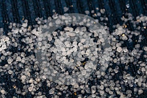 Close up of hailing, selective focus on small hail balls